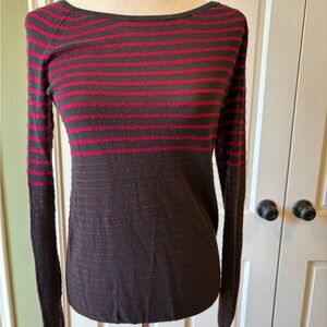 GAP Red Gray Long Sleeve Fitted Crew Neck Sweater